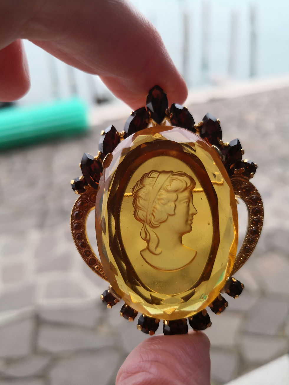 Thumbnail: Amber Vintage Murano Glass Cameo Brooch