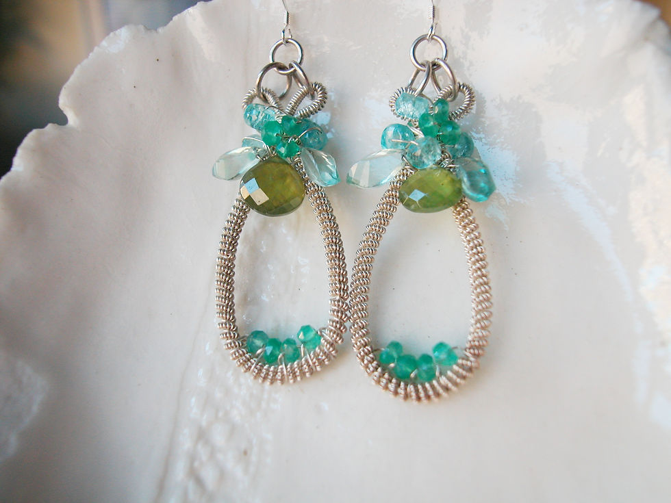 Thumbnail: Tsavorite, Apatite & Topaz Sterling Silver Earrings