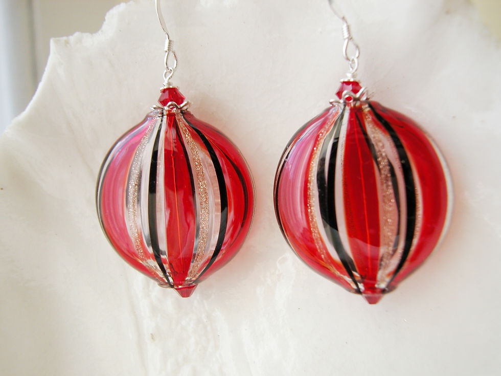Thumbnail: Red And Black Murano Blown Glass Earrings
