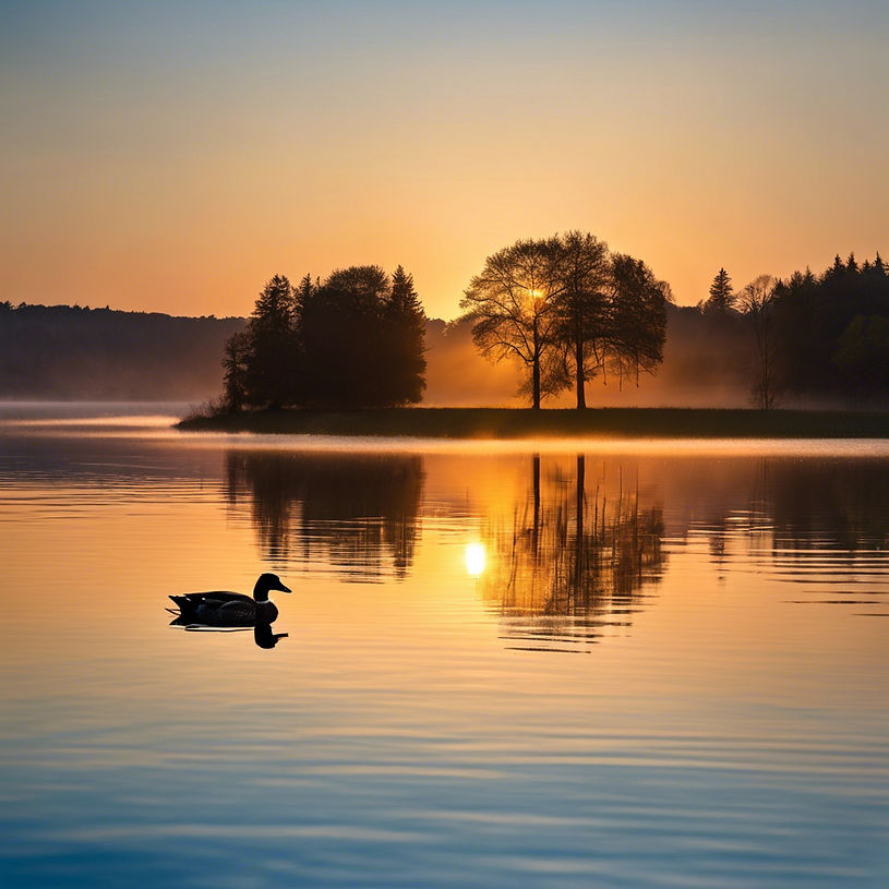 blue light sunrise over lake with duck.jpg