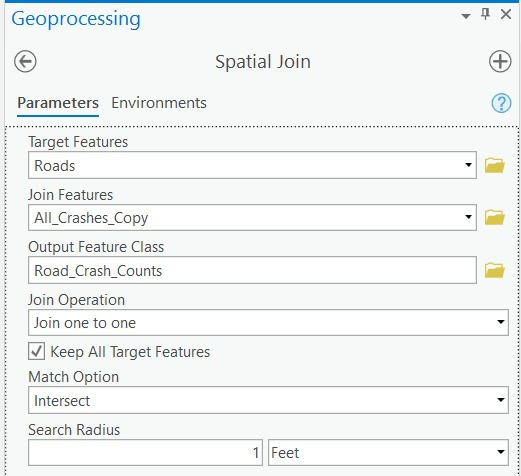 Spatial Join Geoprocessing Tool Parameters in ArcGIS Pro