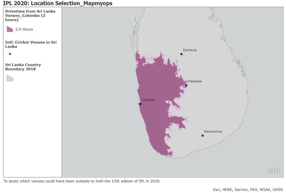 Sri Lanka 2 Hour Drive-Time Depiction - from Colombo Stadium - Esri ArcGIS Online