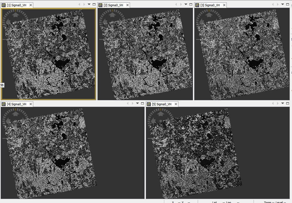 All the five datasets acquired across multiple timelines between Oct - Dec 2020 are batch-processed at once and stacked side-by-side in this depiction