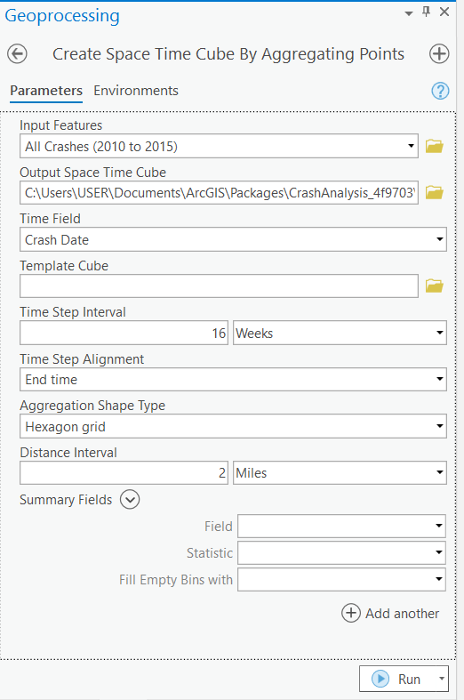 'Create Space Time Cube by Aggregating Points' geoprocessing tool in ArcGIS Pro