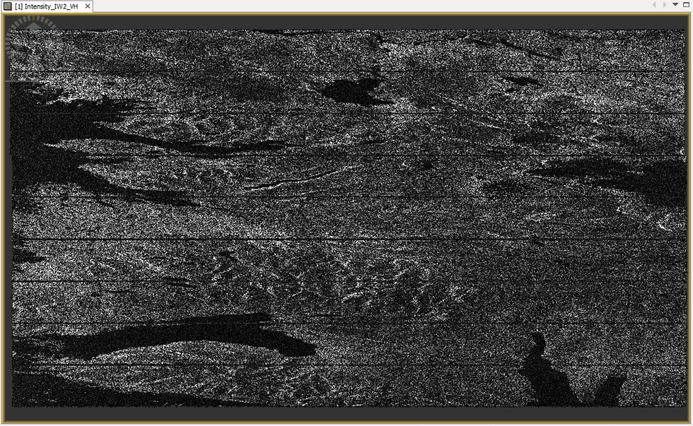 This is how raw Radar Imagery looks like (in VH band). Unappealing compared to natural-looking Optical Imagery. However, the underlying data is immense and using relevant geoprocessing tools, interesting phenomena can be detected