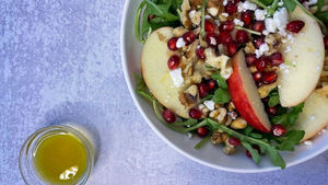 Honey Crisp Apple, Pomegranate, and Arugula Salad with an Apple Cider Vinaigrette 