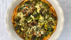 Broccoli and Spinach Quiche with a Sweet Potato Crust