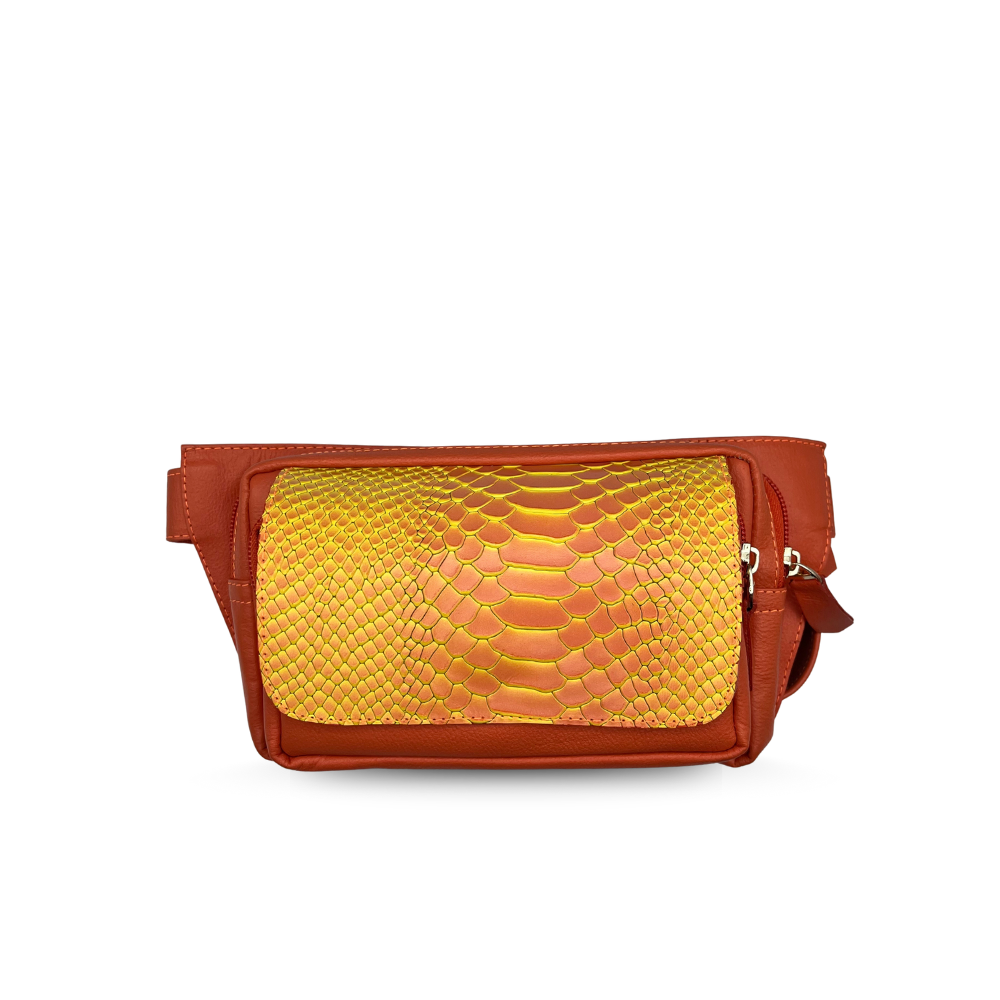 AL&M Casual Rock Python Orange Leather Belt bag | Rock Python Orange Belt Bag