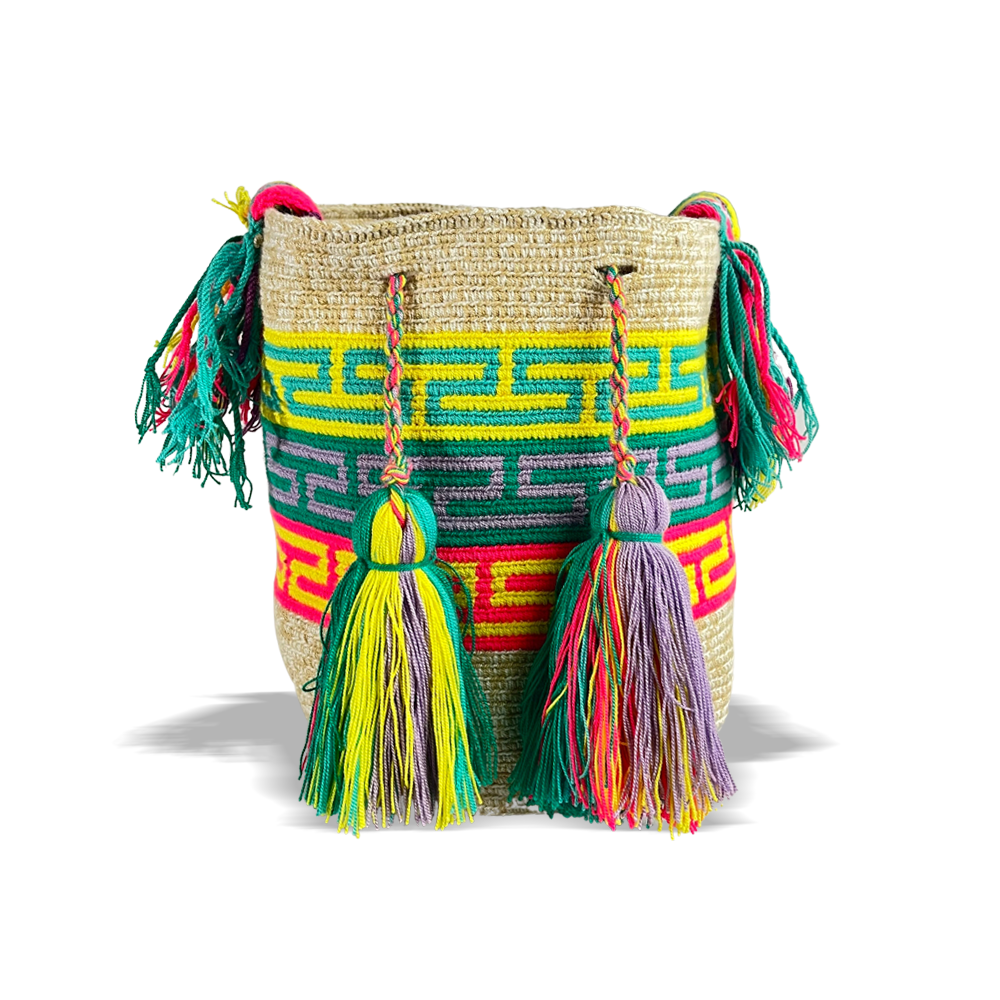AL&M Beige -Yellow Fuchsia Wayuu Bag/ Wayuu Bag/ Wayuu Colombian Bag