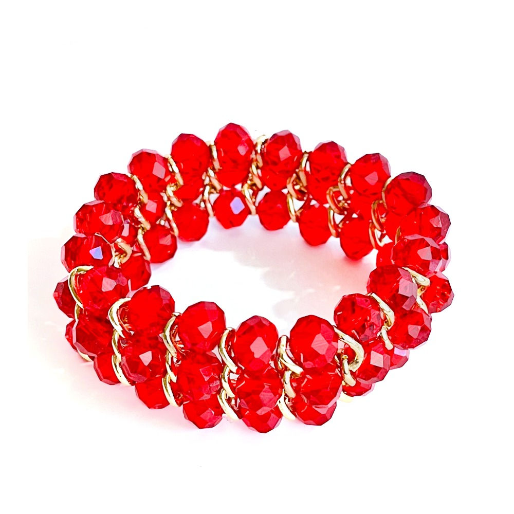 AL&M Faceted Crystal Stone Bracelet / Red