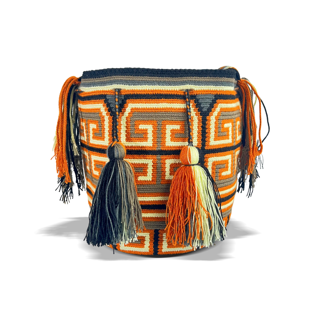 AL&M Mocha - Orange Design Wayuu Bag/ Wayuu Bag/ Wayuu Colombian Bag