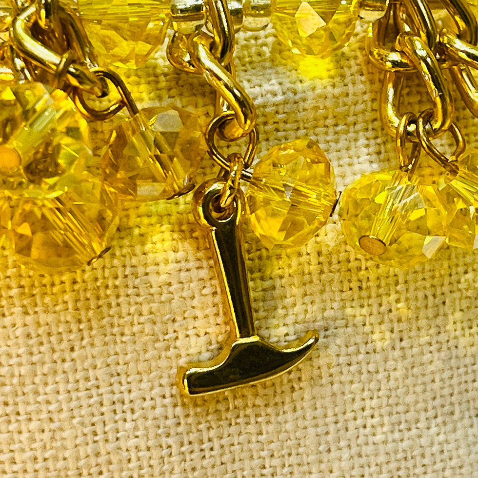 Thumbnail: AL&M Bracelet of Faceted Crystal Stones with Crochet fabric / Yellow