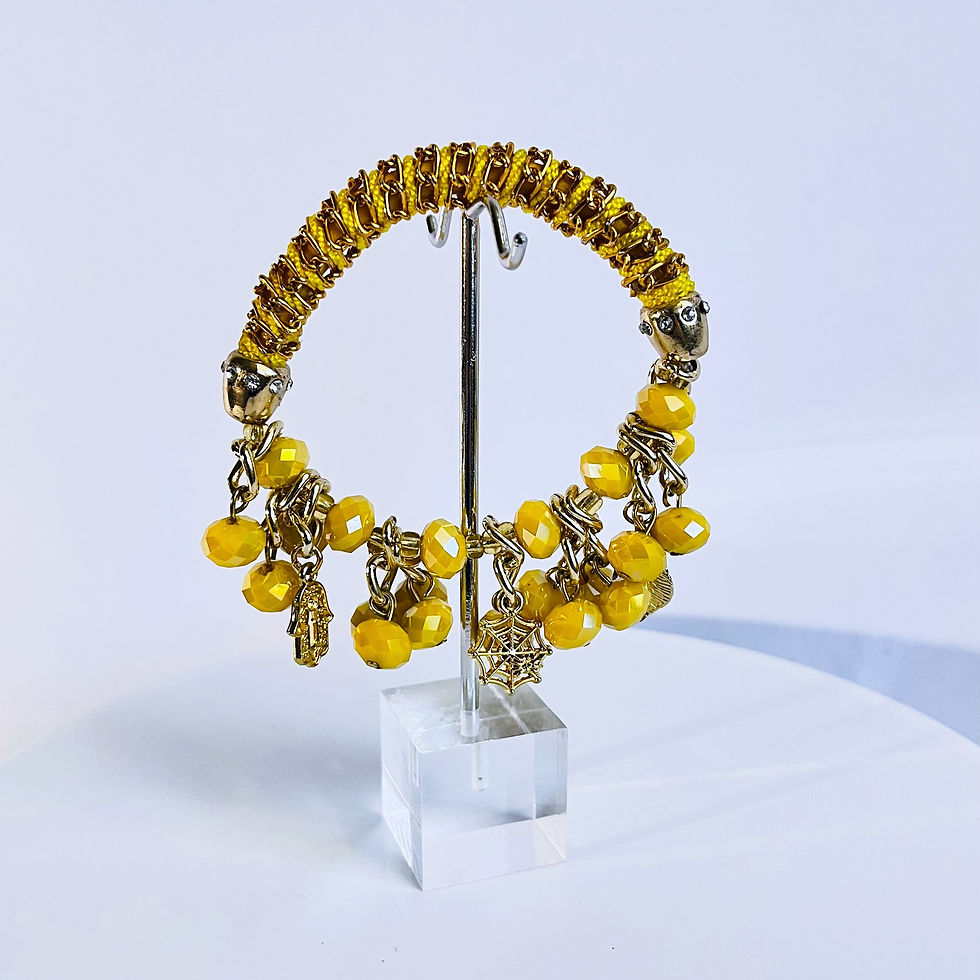Thumbnail: AL&M Bracelet of Faceted Crystal Stones with Crochet fabric / Yellow