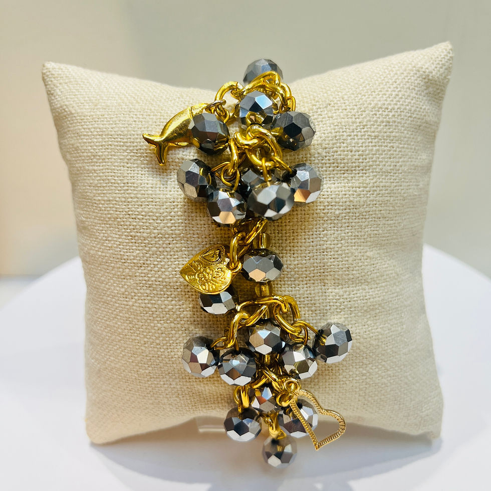 Thumbnail: AL&M Bracelet of Faceted Crystal Stones with Crochet fabric / Silver