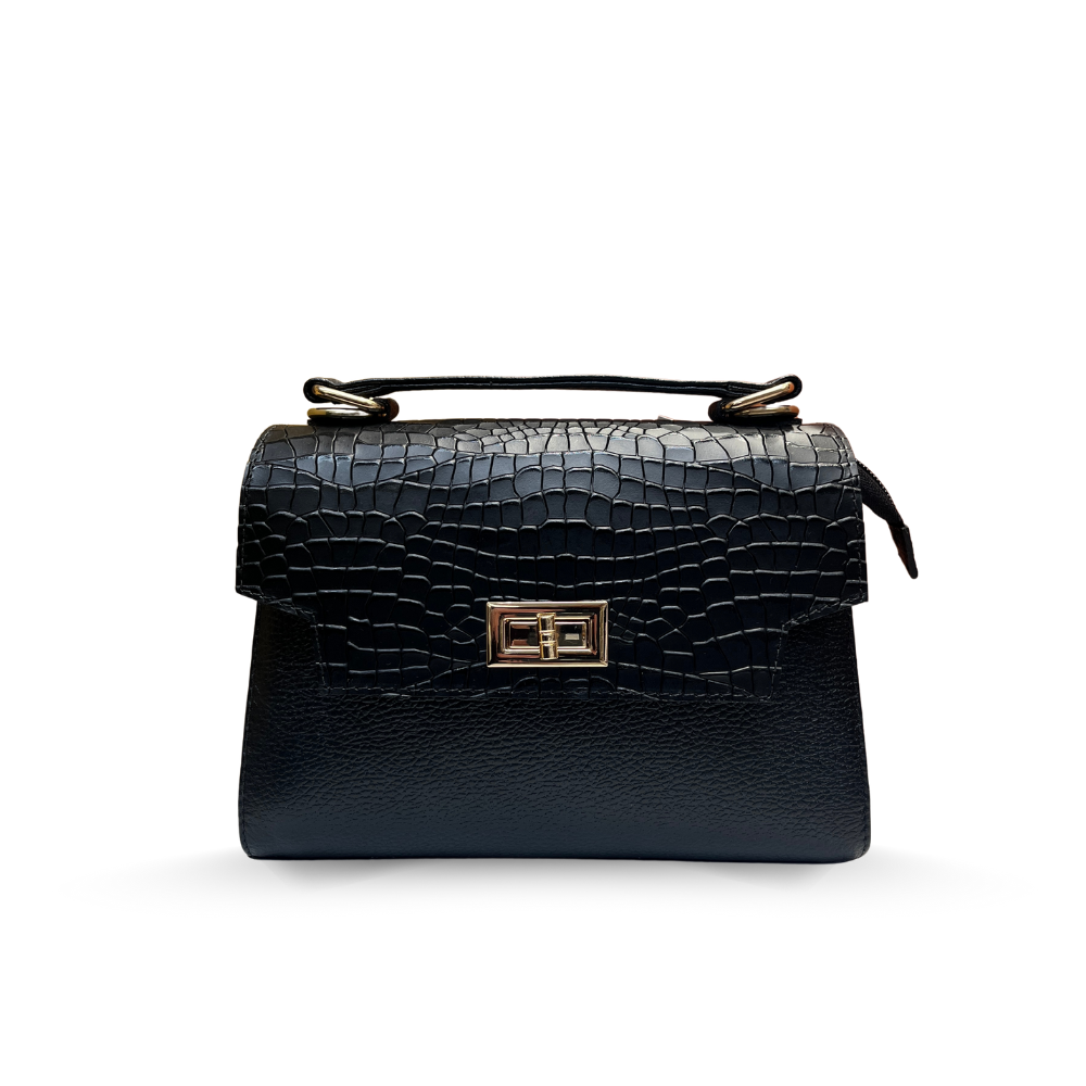 AL&M Black Squares Leather Top Handle Luxe ML