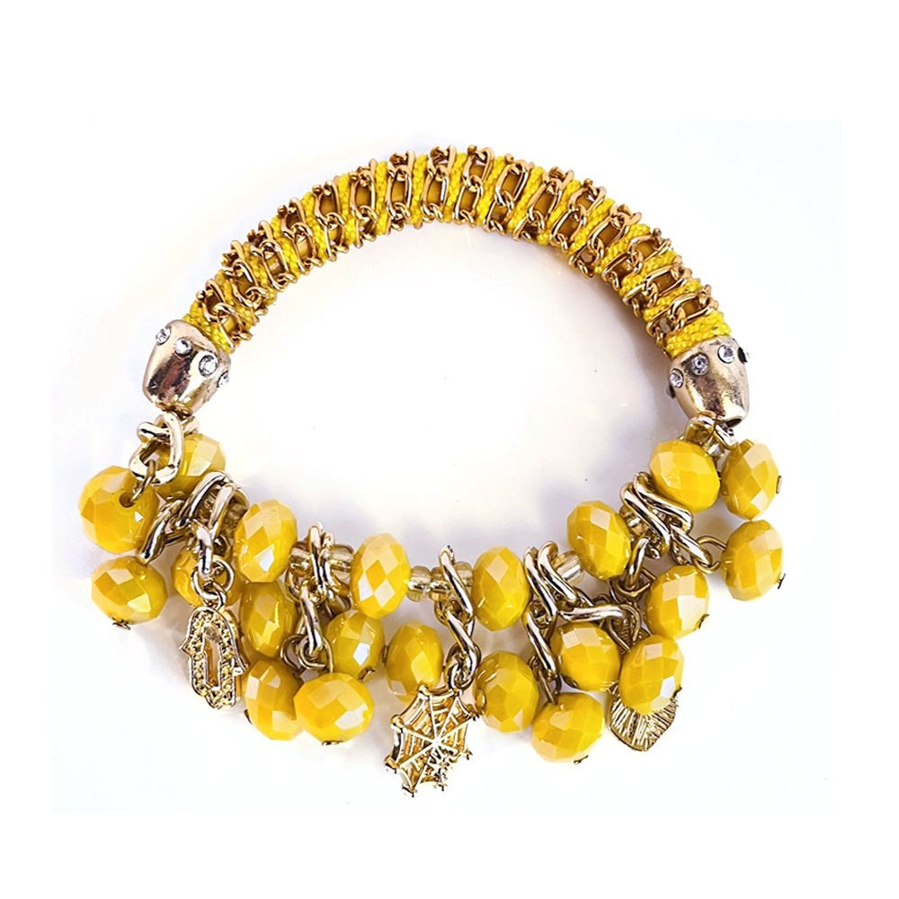Pulsera de piedras de cristal facetado Fabricado en Crochet / amarillo