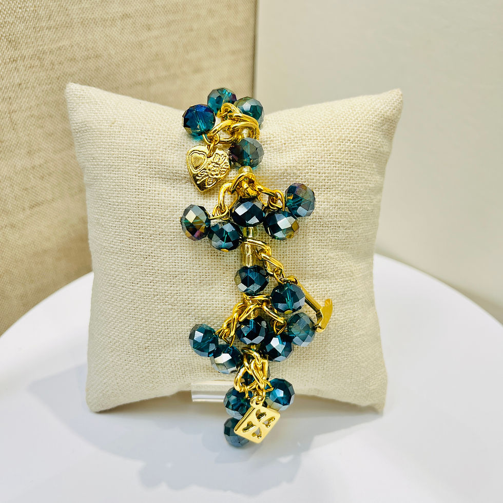 Miniatura: Pulsera de Piedras de Cristal Facetadas con tejido Crochet / Azul Marino