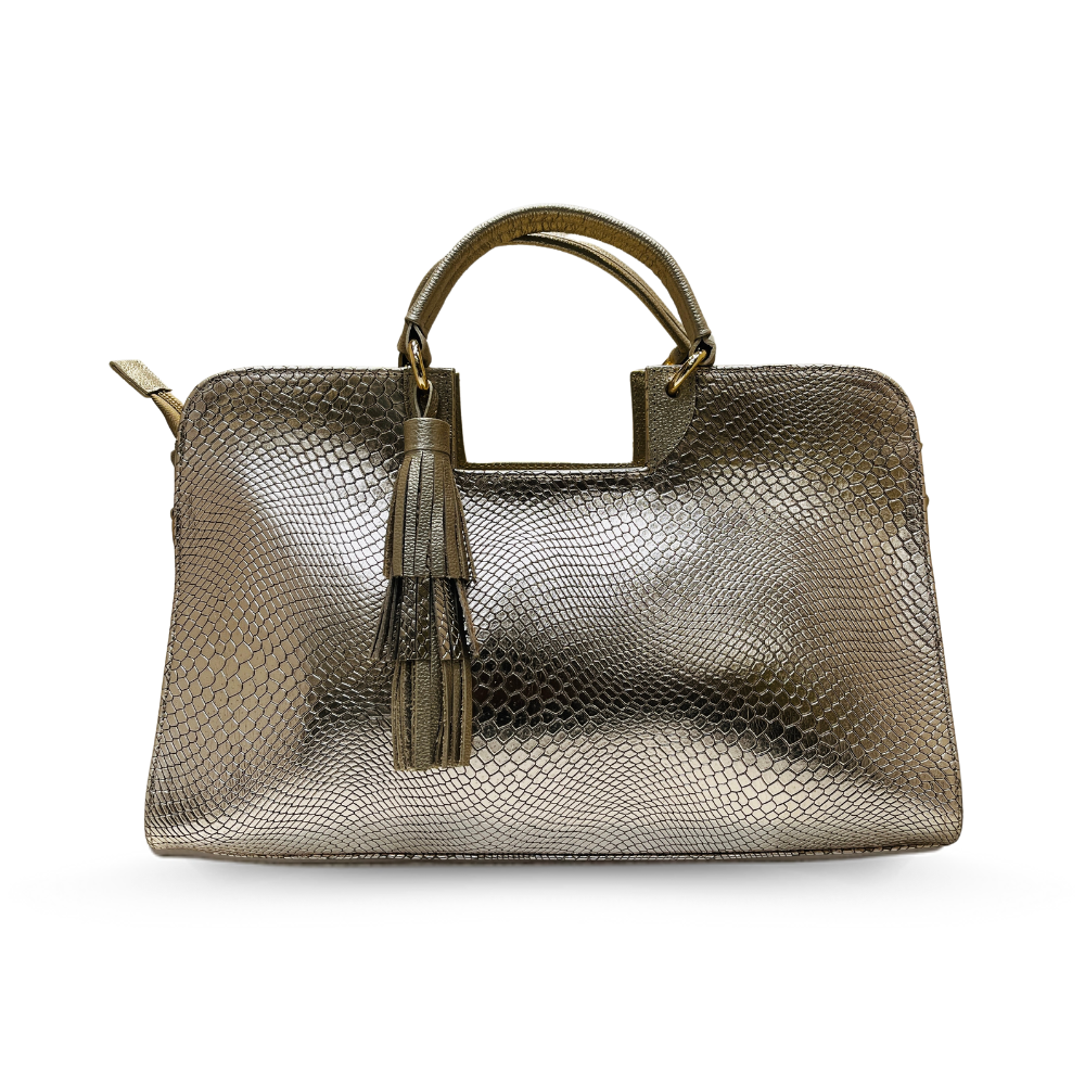 AL&M Golden Lacost Kora Leather Top Handles Handbag
