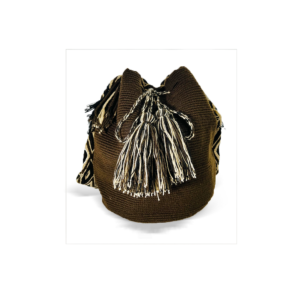 Miniatura: Bolso Wayuu Hecho a Mano (Mochila) Marrón Oscuro Sólido/Beige Grande