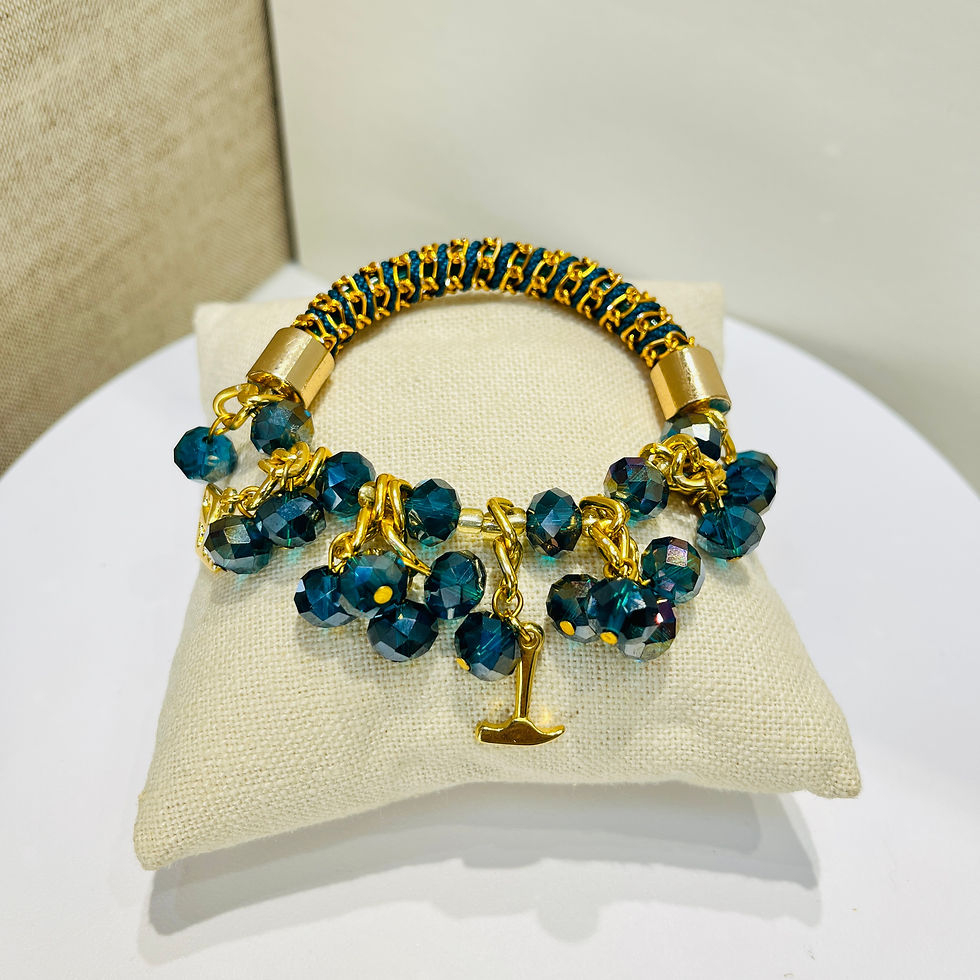 Miniatura: Pulsera de Piedras de Cristal Facetadas con tejido Crochet / Azul Marino