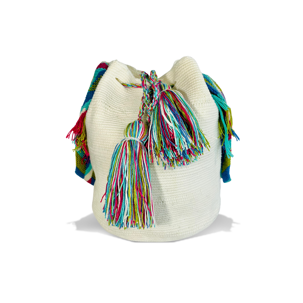 Miniatura: Bolso Wayuu Artesanal (Mochila) Blanco Sólido Jimeuya/ Colores Grande