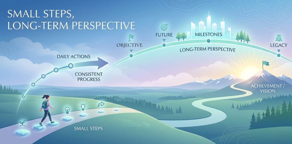 thoughtful preparation, financial habits, consistency, discipline, family, money with purpose, individual objectives, small steps, long term perspective, future purpose