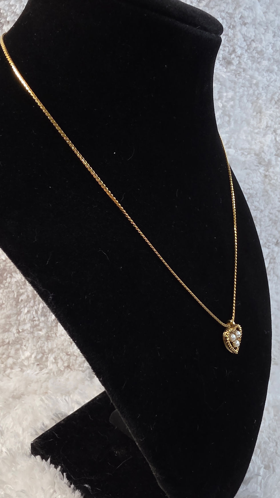 Thumbnail: Crown Trifari Faux Pearl Heart Pendant Necklace