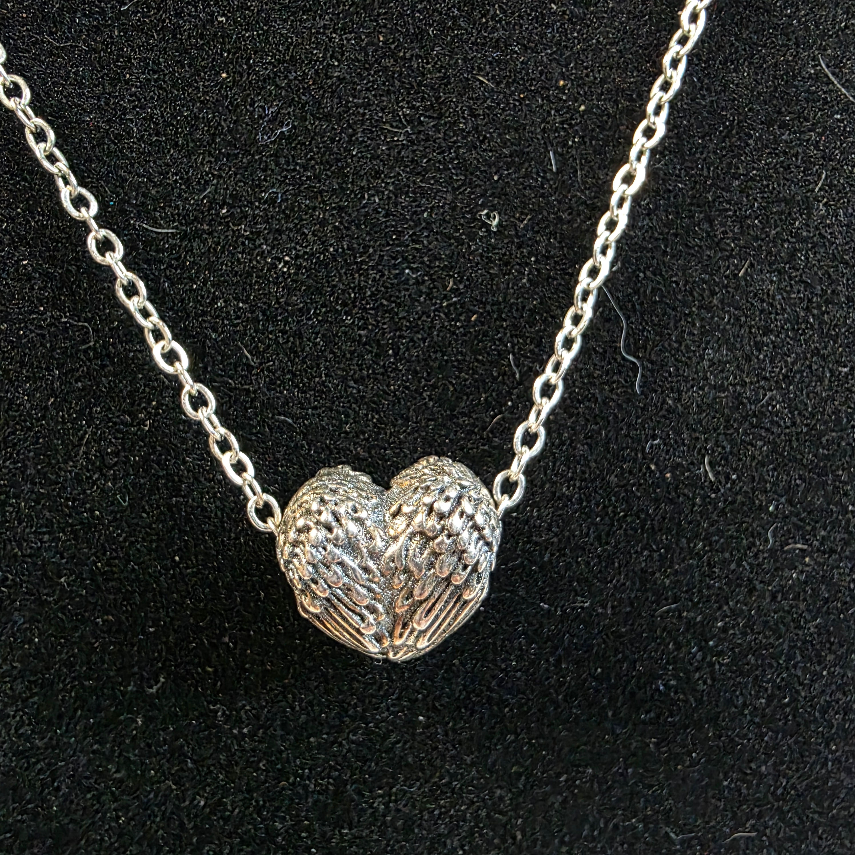 Silvertone Heart with Wings Necklace