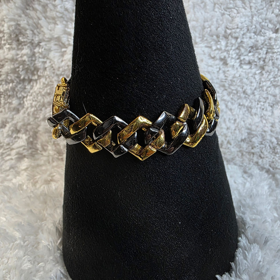 Thumbnail: 14k Gold Plated & Gunmetal Cuban Bracelet w/Black & Clear CZ