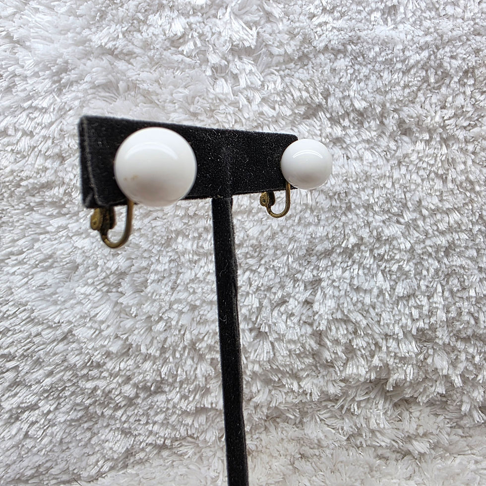 Thumbnail: 1960’s Crown Trifari White Lucite Ball Clip-On Earrings