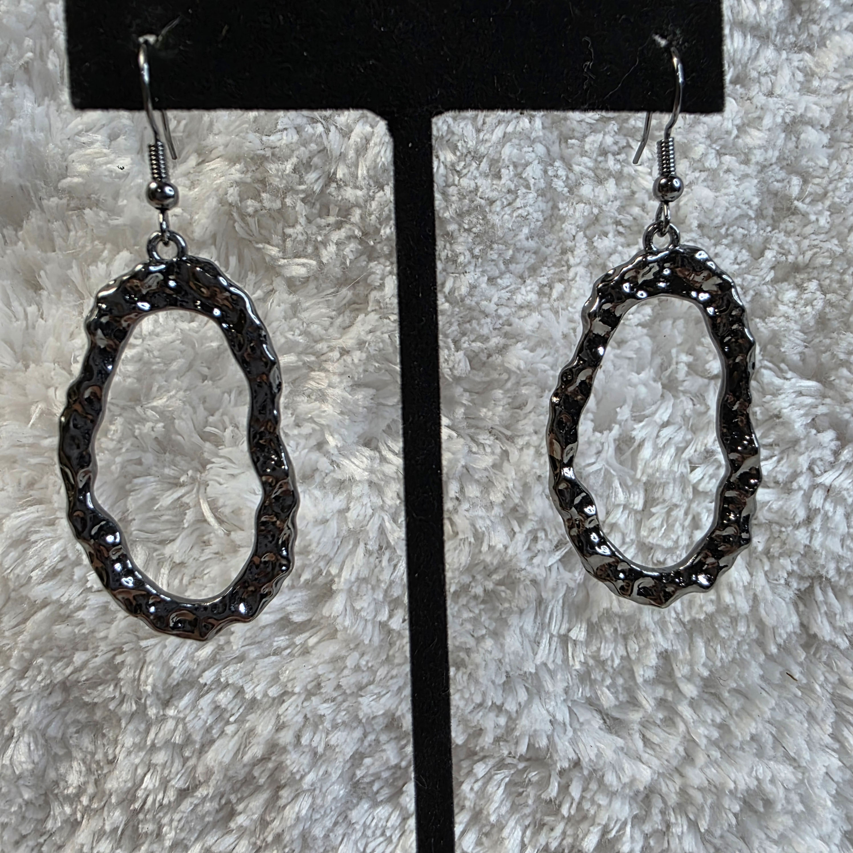 Paparazzi “Artifact Checker” Earrings - Gunmetal Rough Ovals