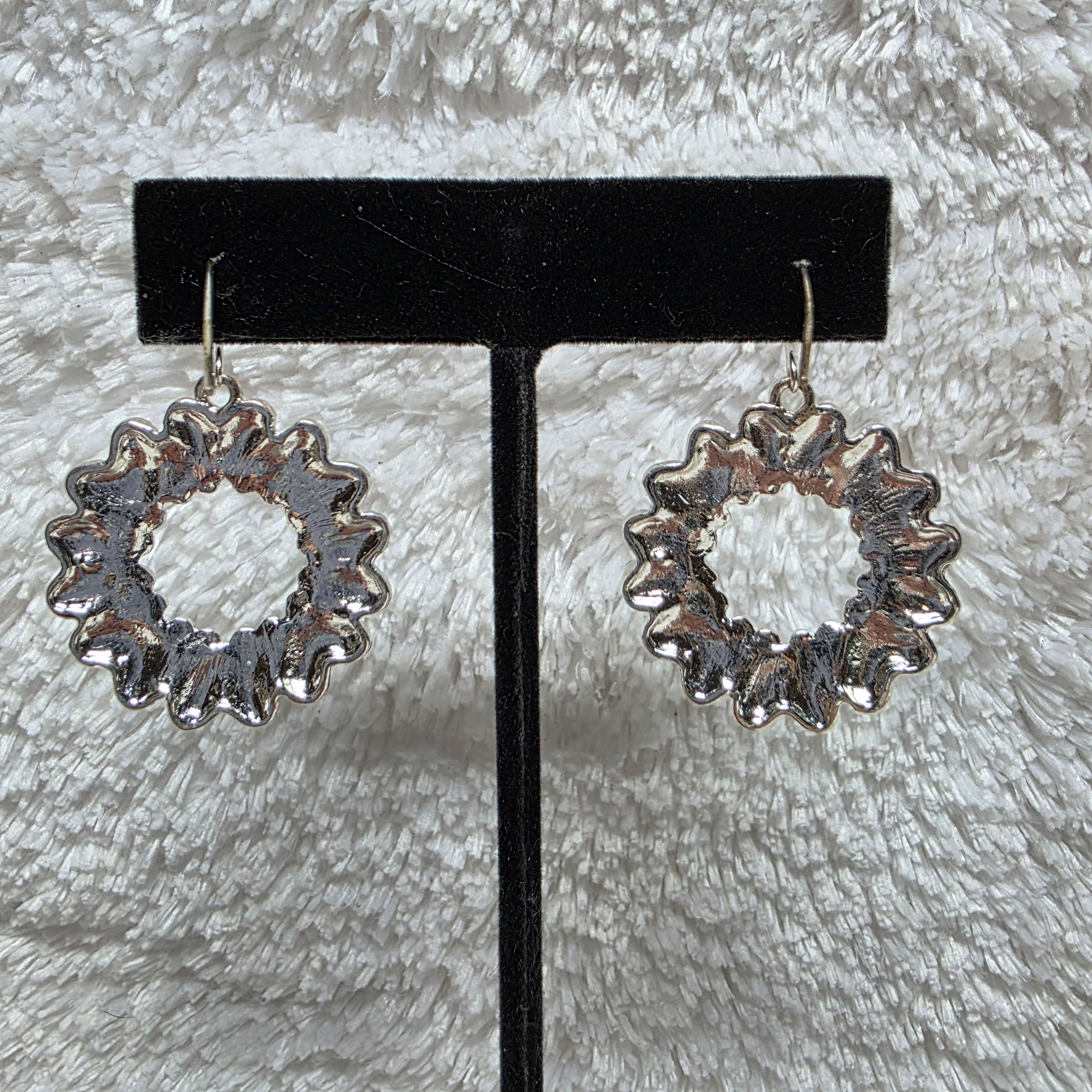 Silvertone Heart Wreath Earrings