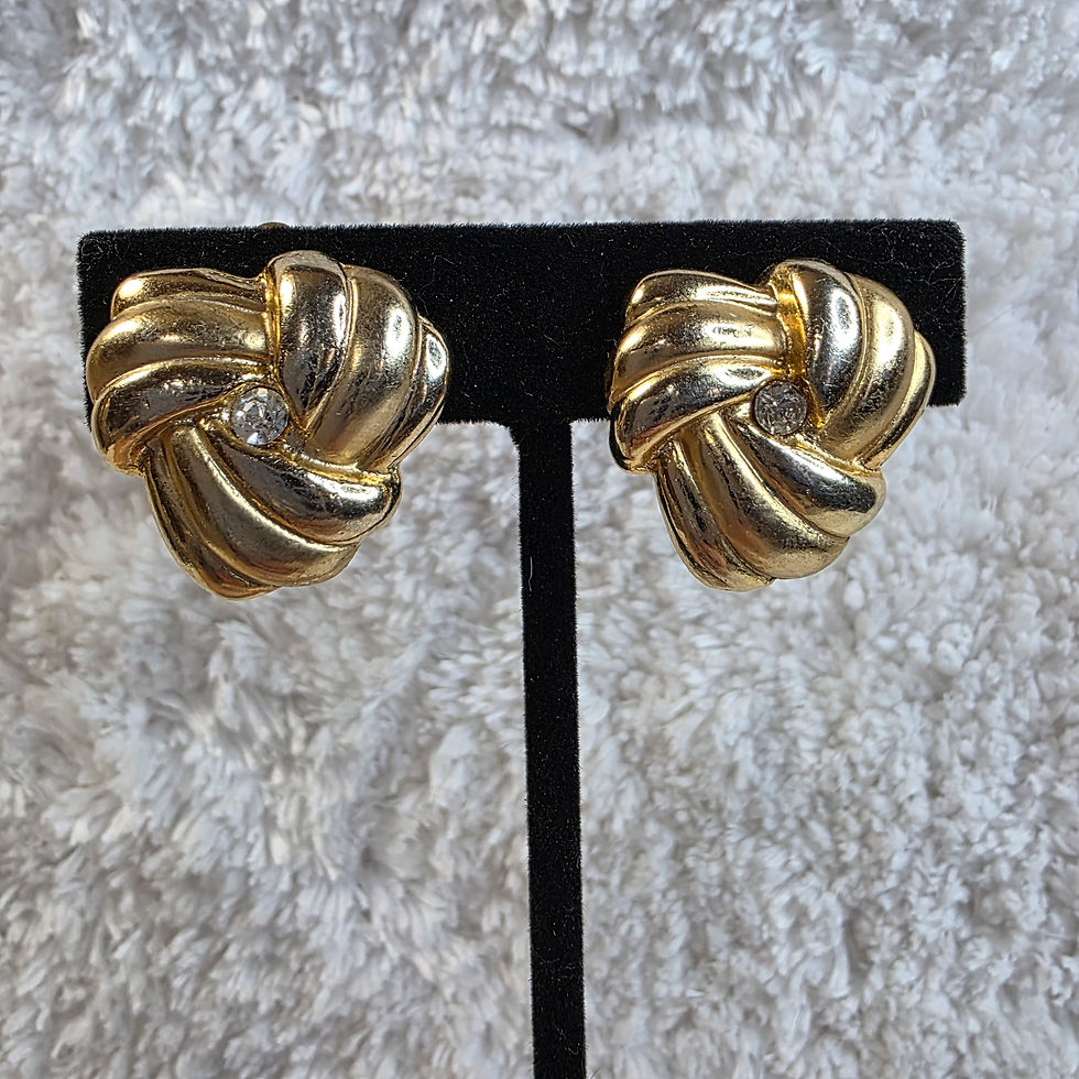 Thumbnail: Goldtone Love Knot Clip-On Earrings with Clear Rhinestones