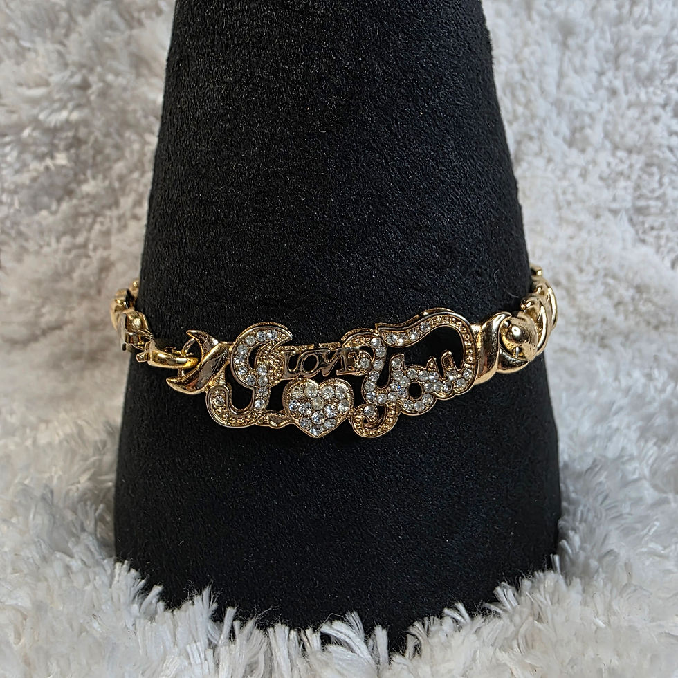 Thumbnail: 18k Gold Plated Bracelet w/Clear Rhinestones "I Love You"
