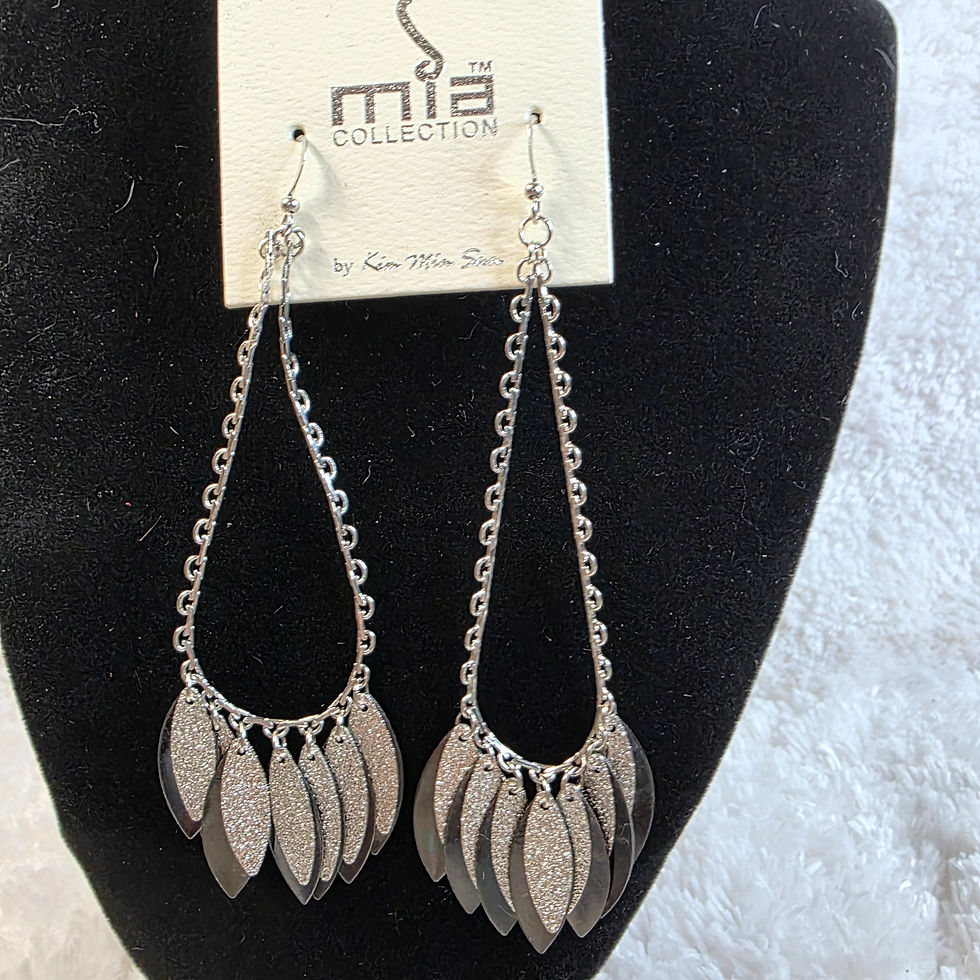 Thumbnail: Mia Collection Silvertone Leaf Chandelier Earrings