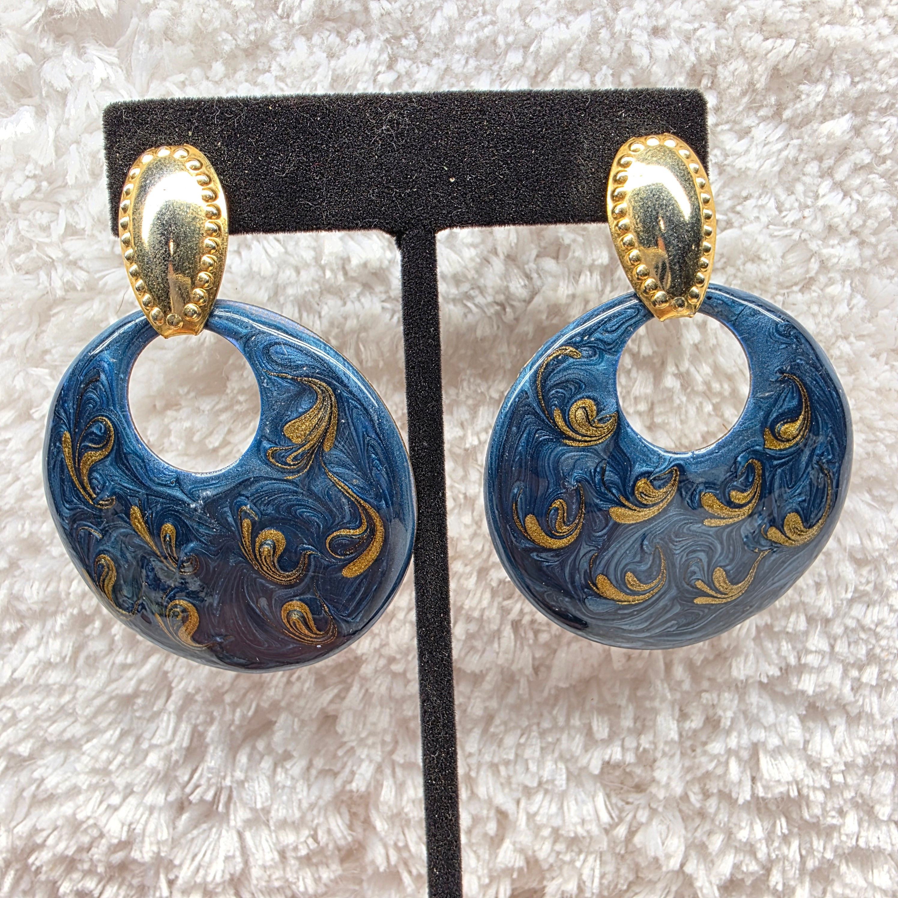 1980's Flat Circle Enamel Earrings