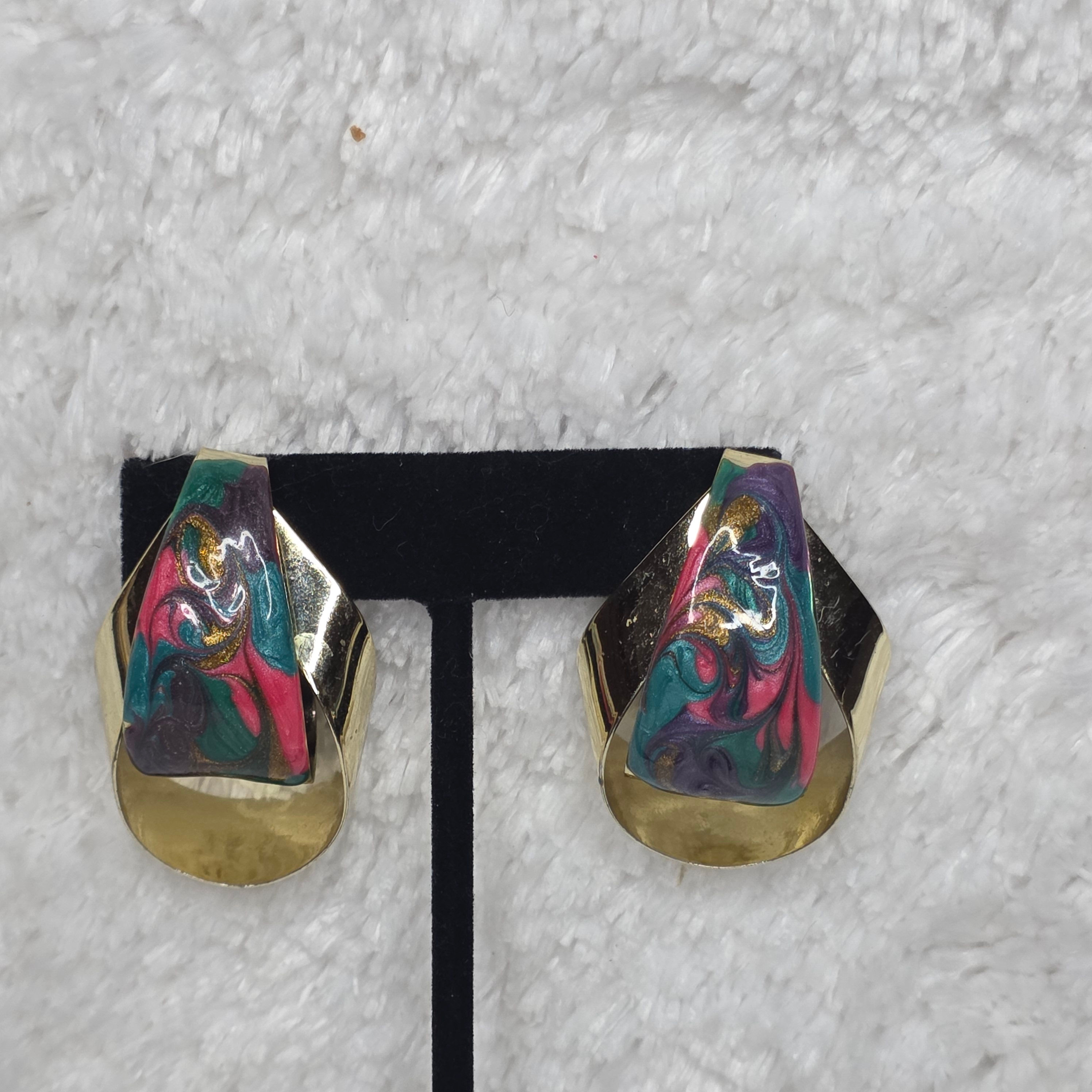 1980's Swirl Enamel Earrings