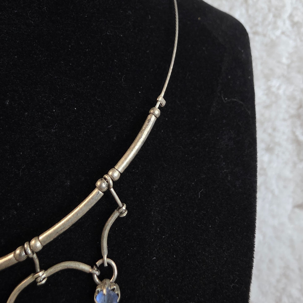 Thumbnail: Wire Antique Silver Loop Necklace with Blue Gemstones