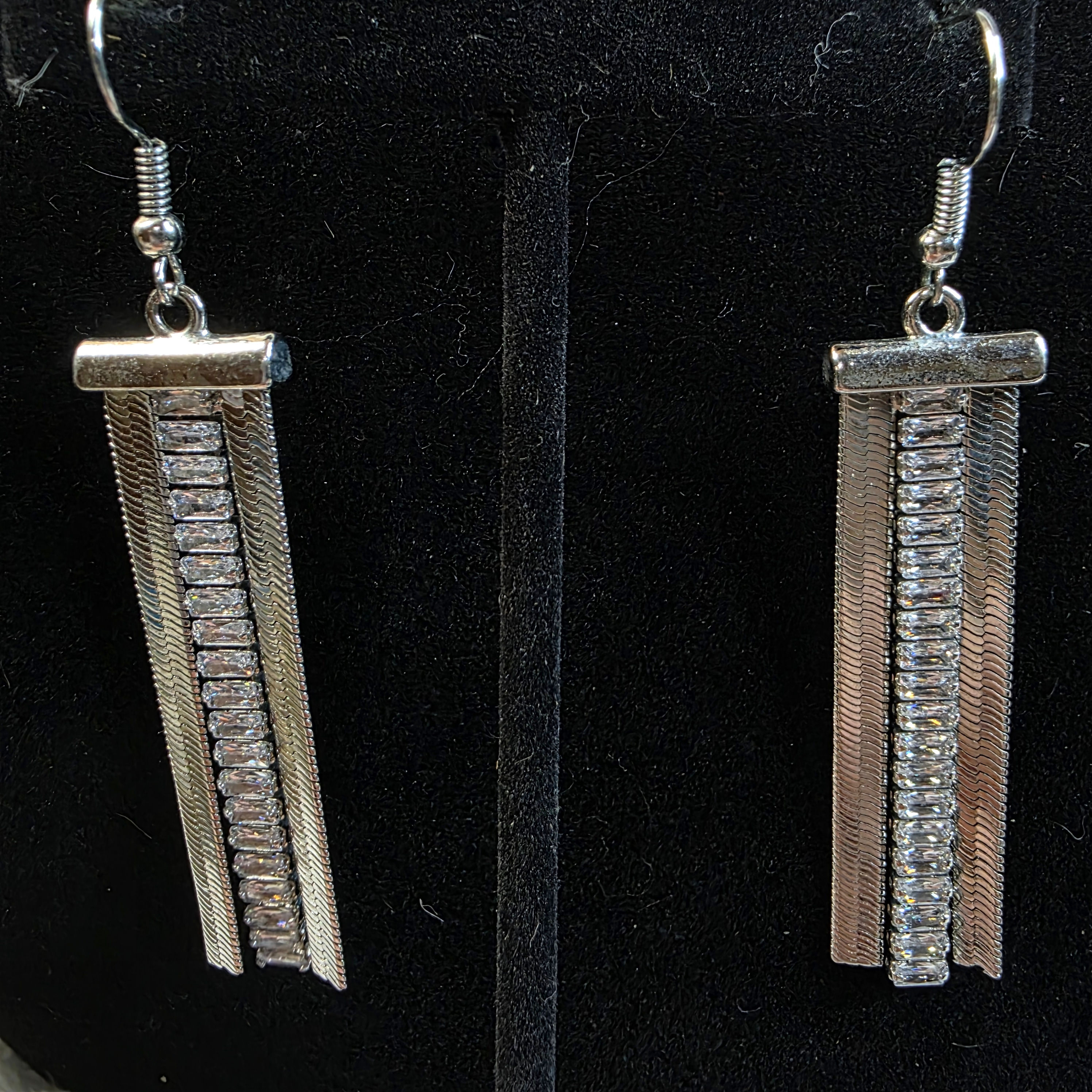 Paparazzi “Persuasive” Earrings-3 Strands Silvertone w/Clear Rhinestones
