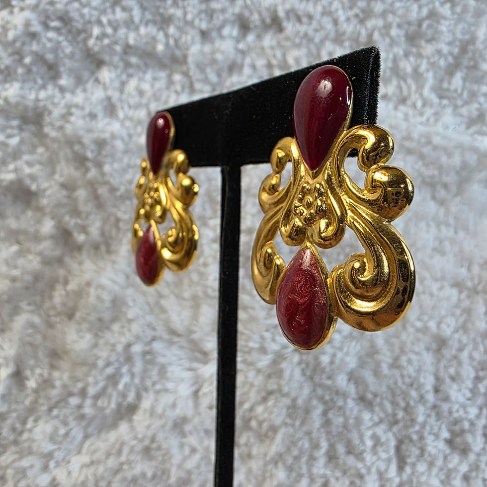Thumbnail: 1994 Avon Artful Collections Red Enamel and Goldtone Earrings