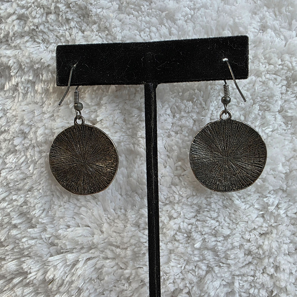 Thumbnail: Silvertone Disk Earrings w/Unknown Stone in Center