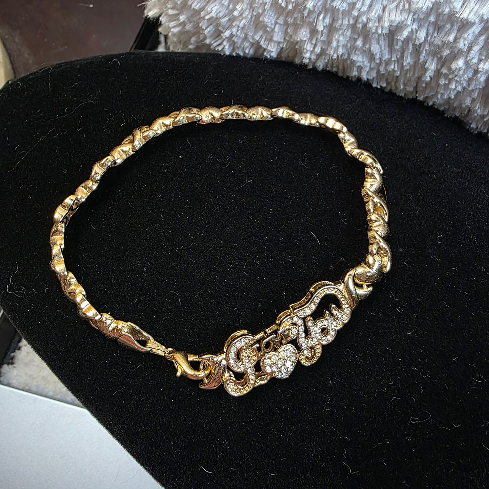 Thumbnail: 18k Gold Plated Bracelet w/Clear Rhinestones "I Love You"