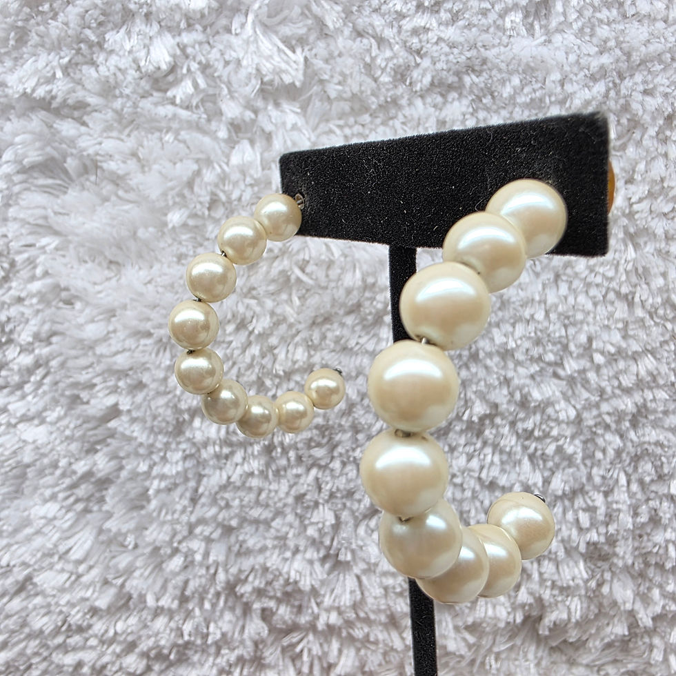 Thumbnail: Faux Pearl Half Hoop Earrings