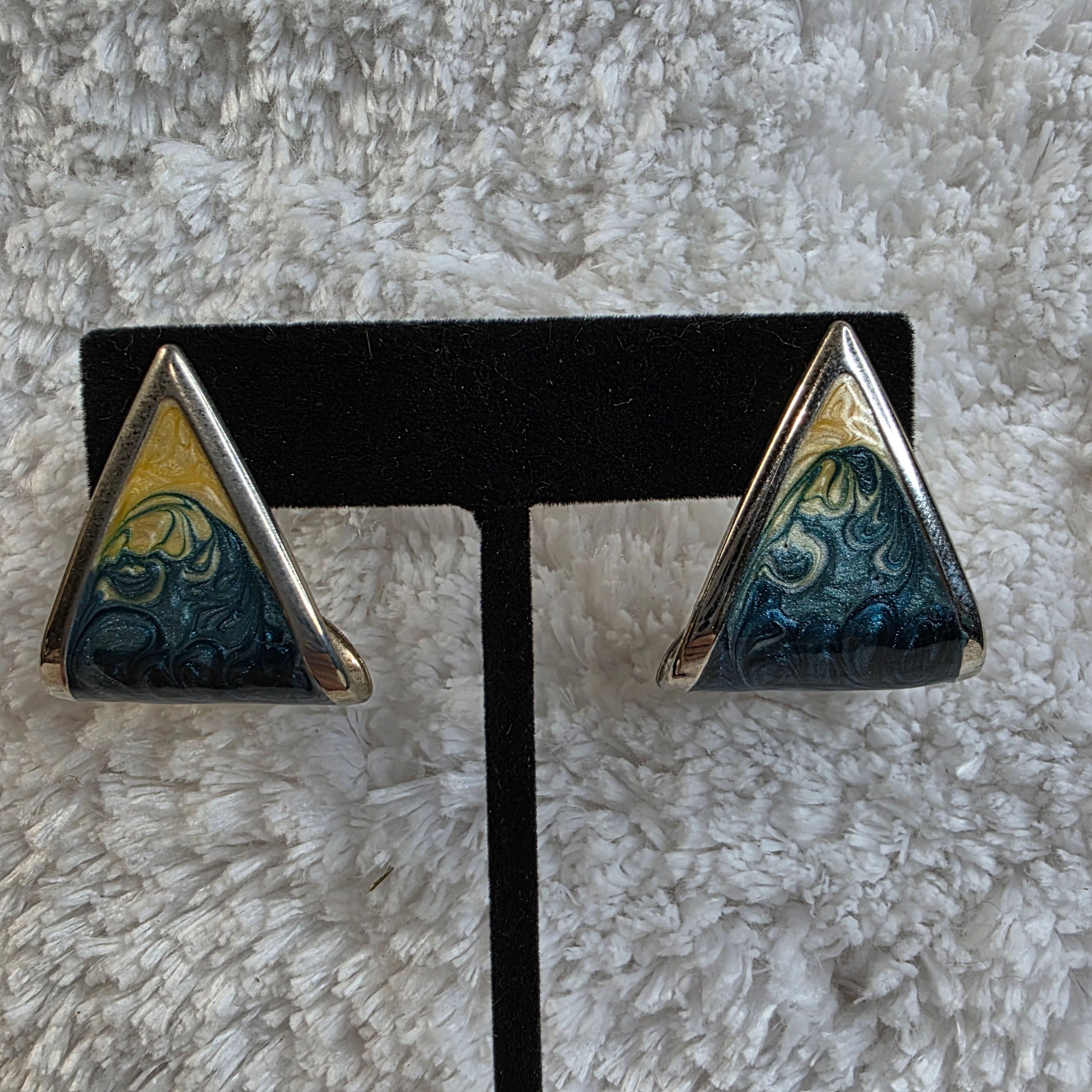1960’s Silvertone & Mixed Enamel Folded Earrings