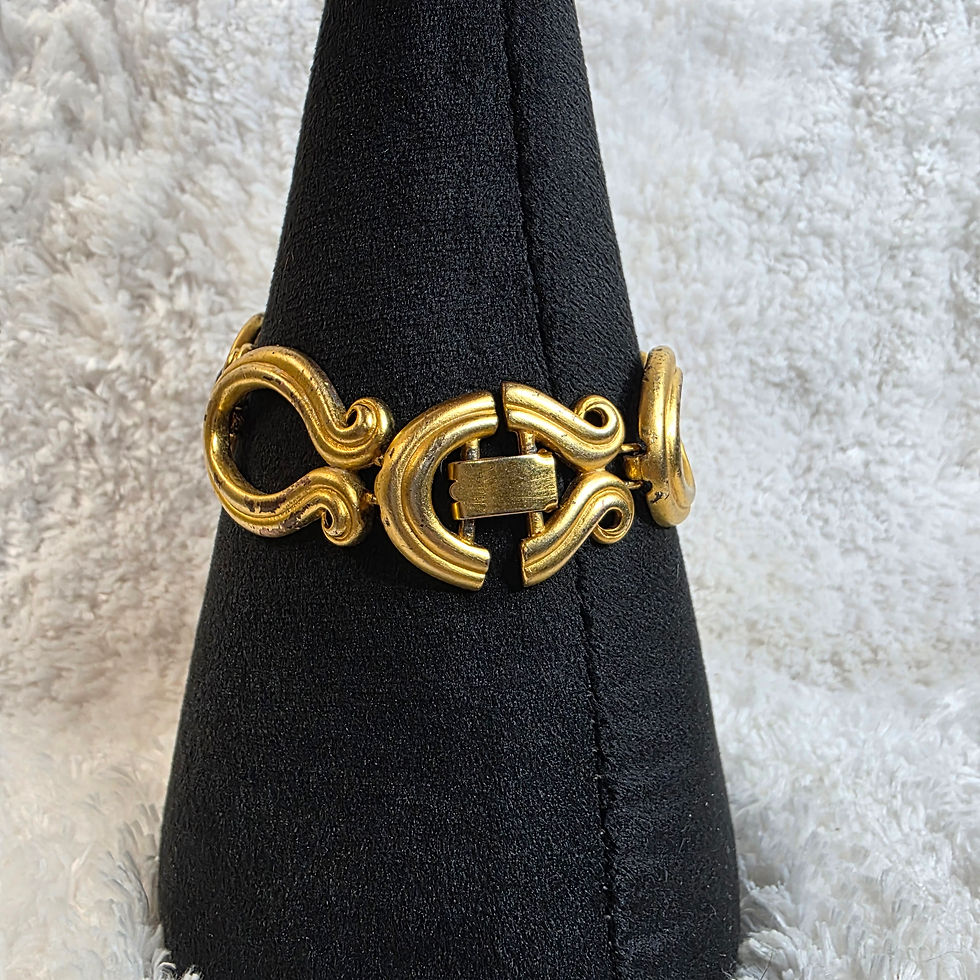 Thumbnail: Horseshoe Bracelet - Goldtone w/Black Stones