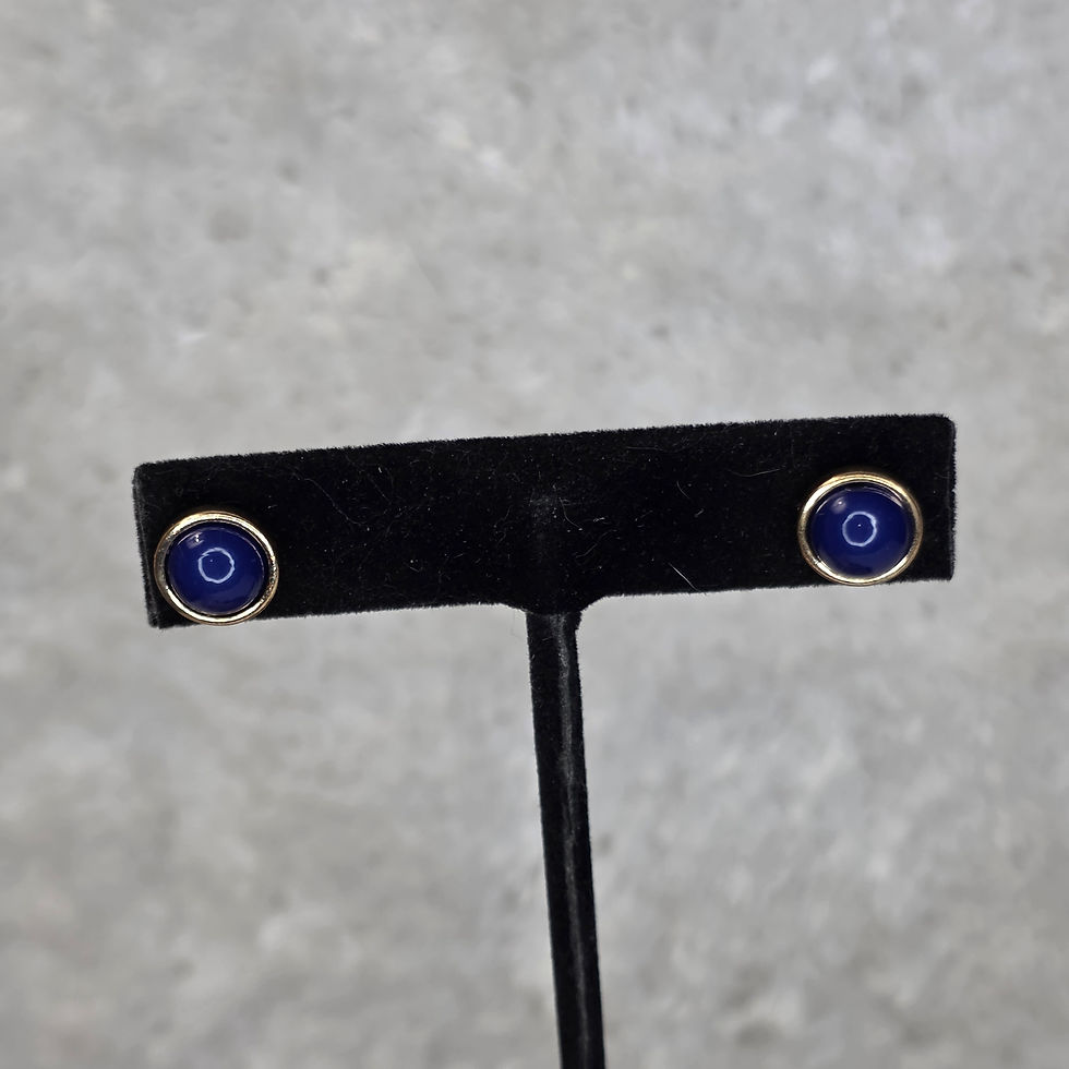 Thumbnail: 10k Gold Plated Lapis Lazuli Stud Earrings 3/8”