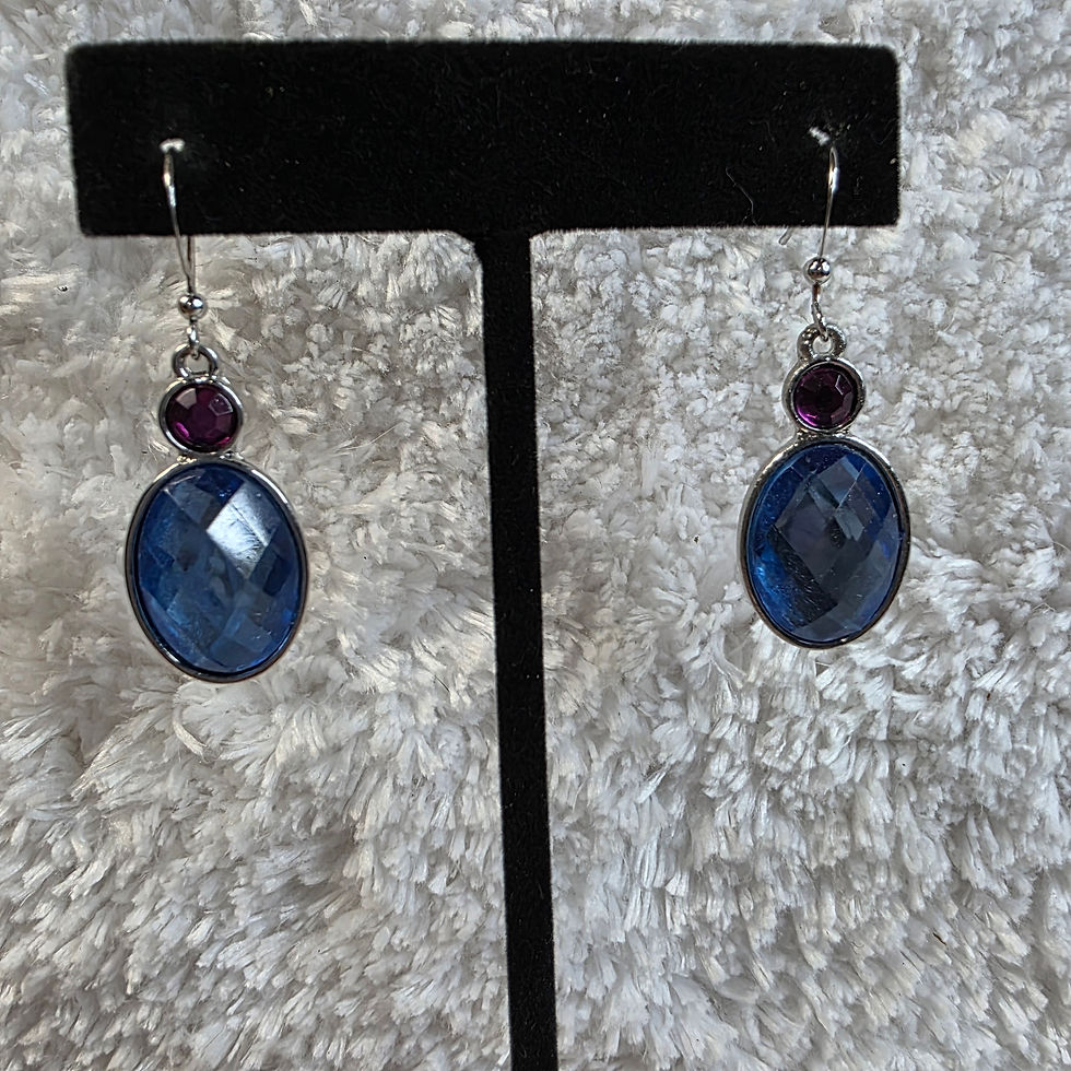 Thumbnail: Silvertone Costume Dangles w/Blue & Purple Stones