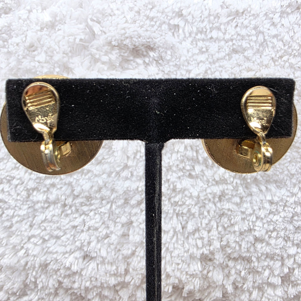 Thumbnail: Signed Monet White & Gold Clip-On 1” Dome Earrings