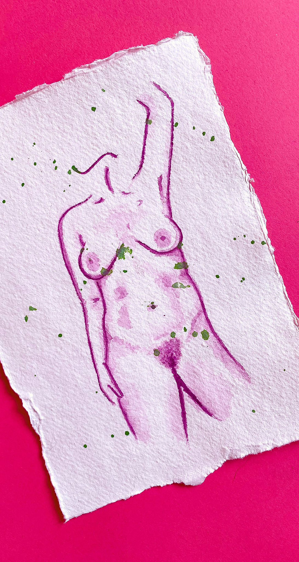 Thumbnail: Aquarel naaktportret handgeperst katoenpapier donkerroze, fuchsia