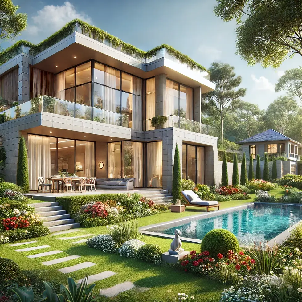 DALL·E 2024-11-04 14.32.38 - A luxurious villa in a peaceful natural setting, surrounded b